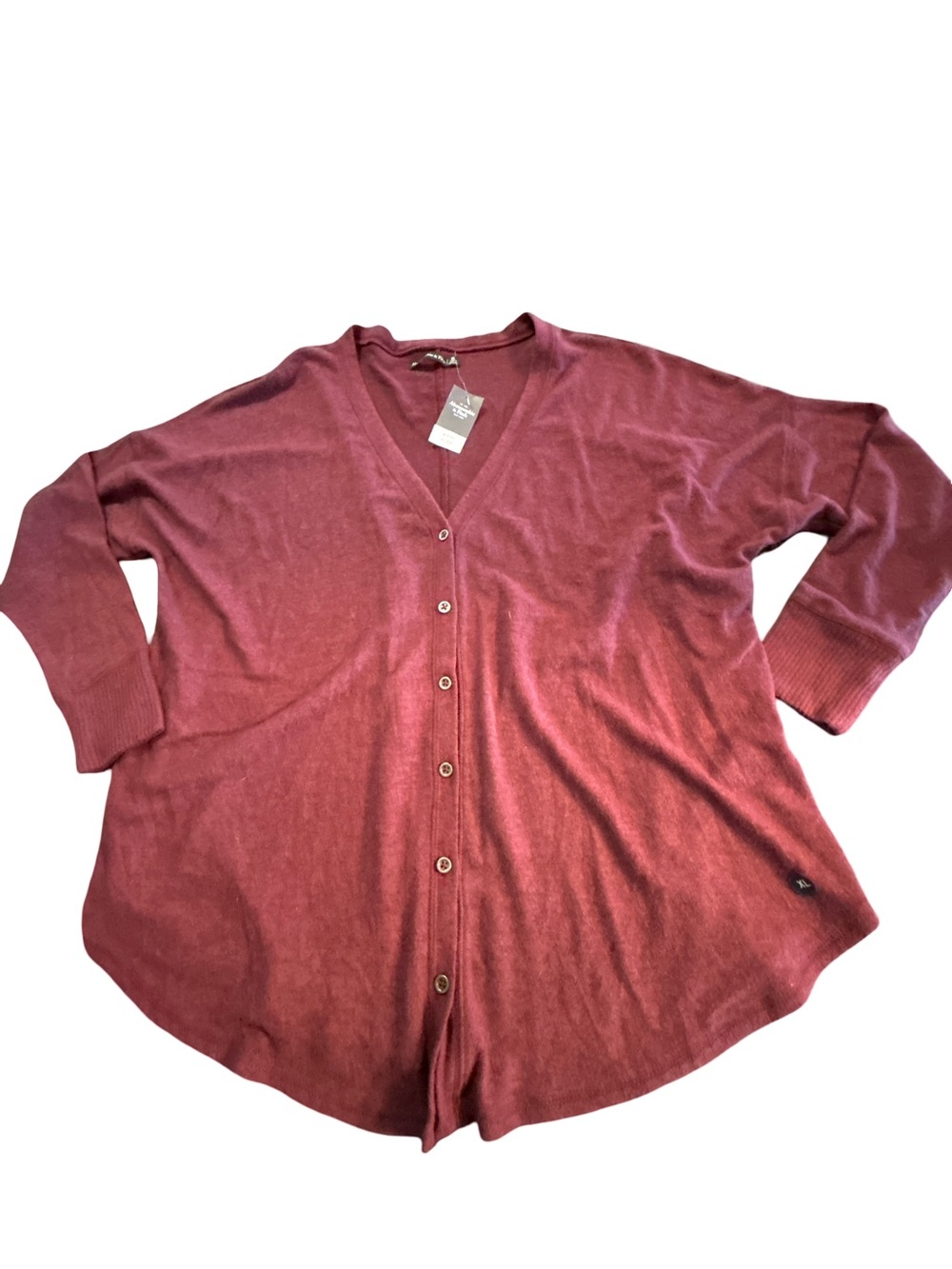 Abercrombie & Fitch NWT Minimalist Burgundy Casual V-Neck Cardigan Sweater XL